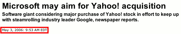 Microsoft Yahoo! Merger speculation May 3 2006