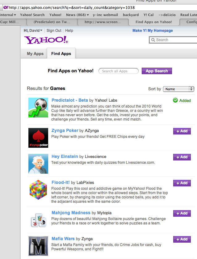 predictalot most popular game app on yahoo 2010-06-12