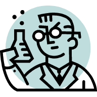 mad scientist geek with test tube & lab coat