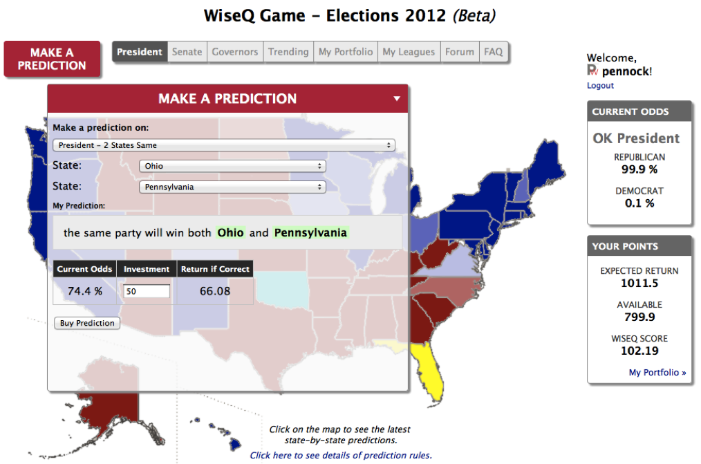 PredictWiseQ Make-a-Prediction screenshot October 2012